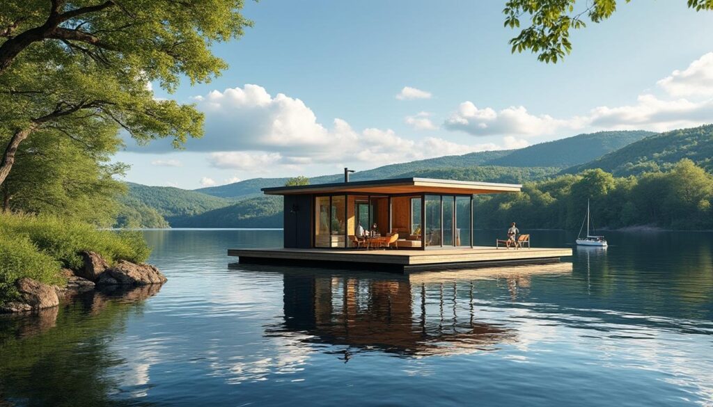 évadez-vous dans une cabane flottante unique sur le magnifique lac de pierre-percée en lorraine. profitez d'une expérience inoubliable au cœur de la nature, entre tranquillité et beauté des paysages.