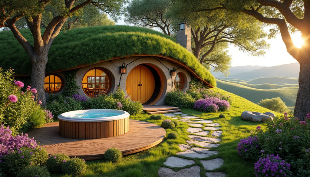 séjournez dans une maison inspirée du hobbit, nichée dans l'aude, et profitez d’un jacuzzi privatif pour un moment de détente inoubliable au cœur de la nature.
