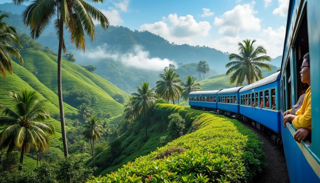 découvrez un voyage en train spectaculaire de ella à kandy, une immersion inoubliable au cœur des paysages époustouflants du sri lanka, entre montagnes verdoyantes et plantations de thé.